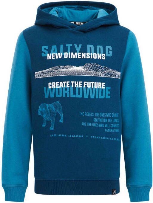 WE Fashion Salty Dog hoodie met tekst blauw