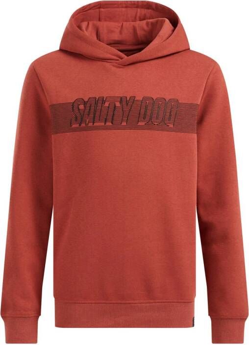 WE Fashion Salty Dog hoodie met tekst brique Sweater Oranje Tekst 110 116