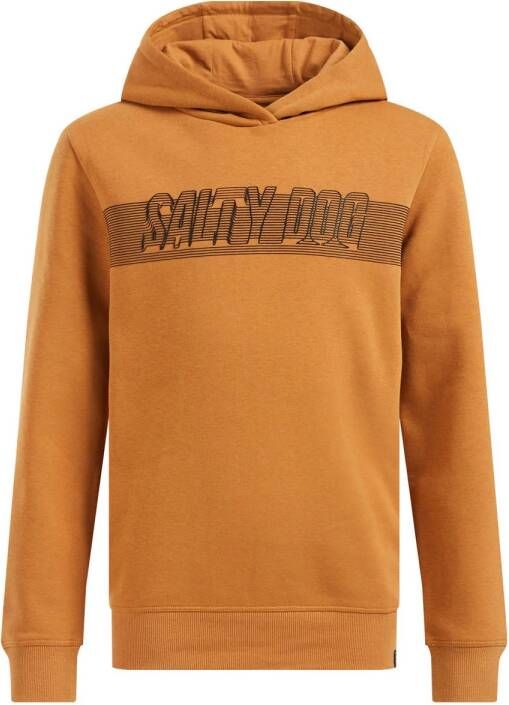 WE Fashion Salty Dog hoodie met tekst oker Sweater Geel Tekst 110 116
