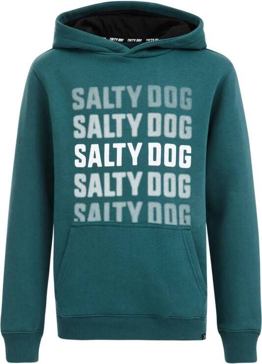 WE Fashion Salty Dog hoodie met tekst zeegroen