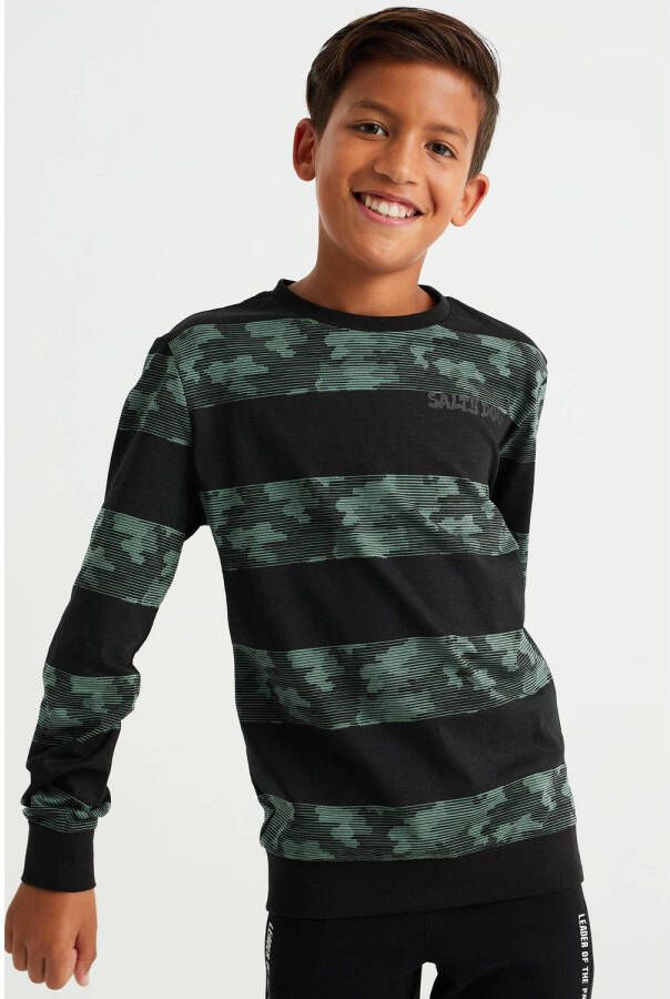 WE Fashion Salty Dog longsleeve met camouflageprint groen zwart Jongens Katoen Ronde hals 110 116