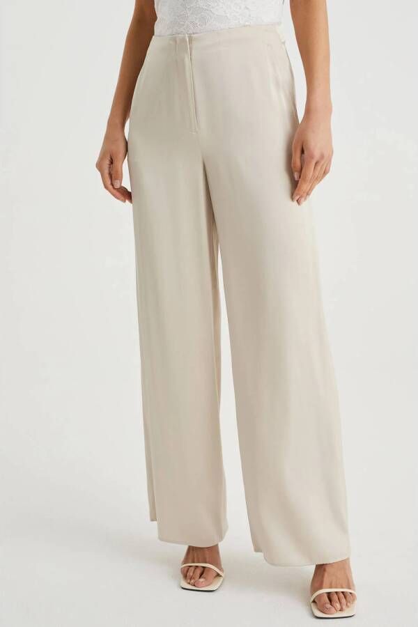 WE Fashion satijnen wide leg pantalon champagne