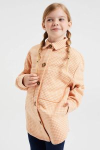 WE Fashion shacket jas met pied-de-poule oranje wit