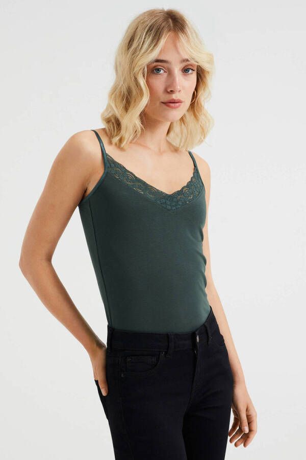 WE Fashion singlet met kant groen