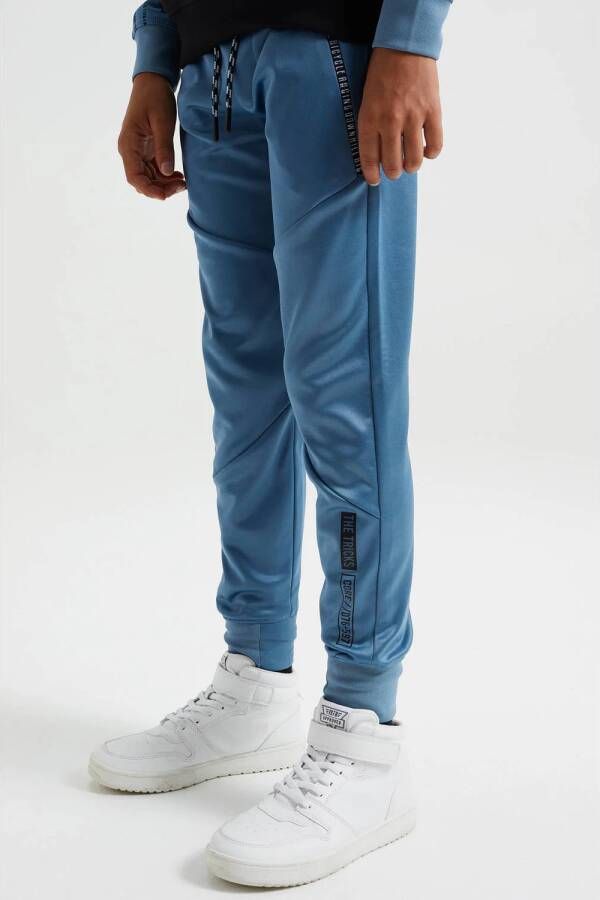 WE Fashion slim fit joggingbroek van gerecycled polyester blauw Jongens Gerecycled polyester (duurzaam) 116