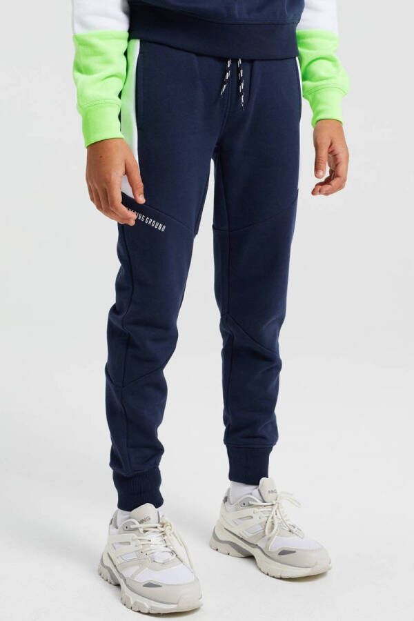 WE Fashion slim fit joggingbroek van gerecycled polyester donkerblauw