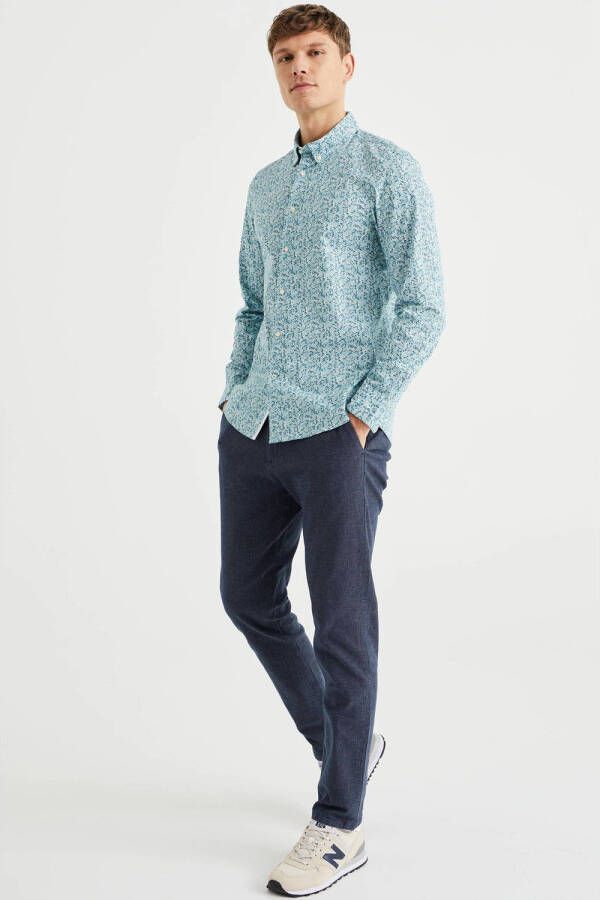 WE Fashion slim fit overhemd met all over print dusty blue