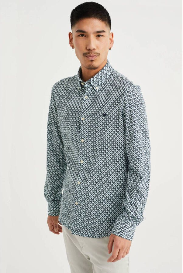 WE Fashion slim fit overhemd met all over print dusty blue