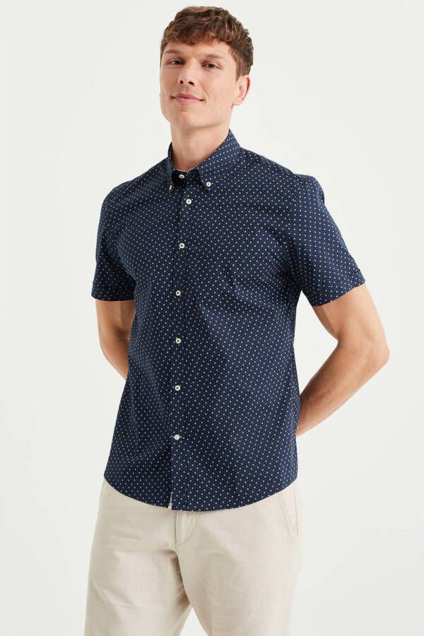 WE Fashion slim fit overhemd met all over print royal navy