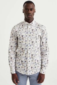 WE Fashion slim fit overhemd met all over print wit