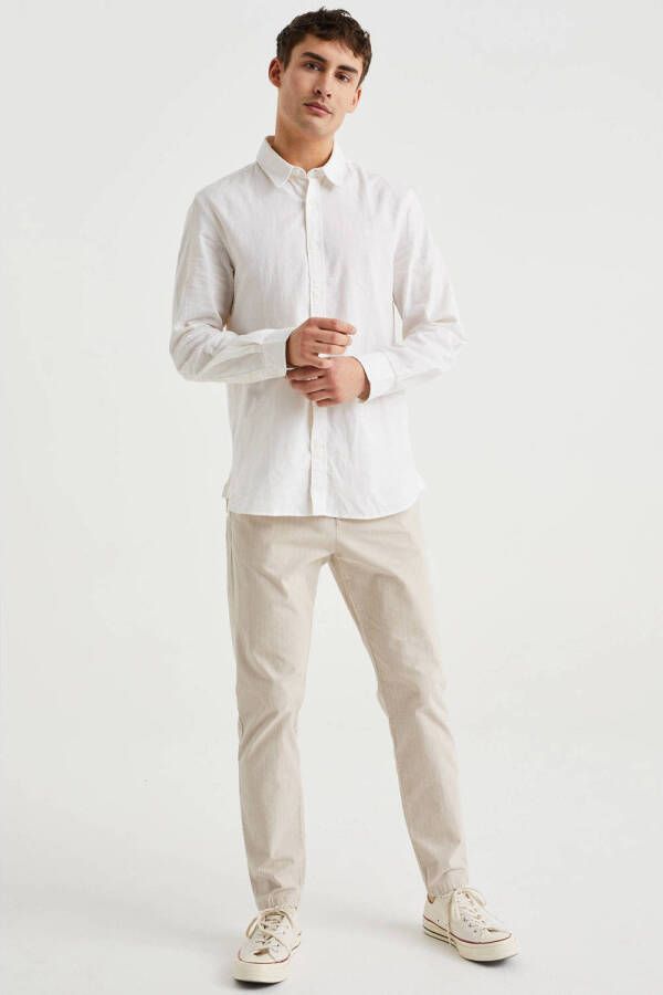 WE Fashion slim fit overhemd met linnen white uni