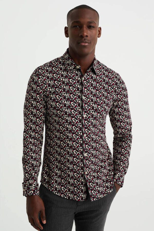 WE Fashion slim fit overhemd QUILL met all over print oxide red