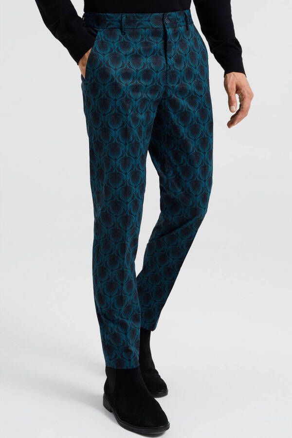 WE Fashion slim fit pantalon met all over print Lime Punch