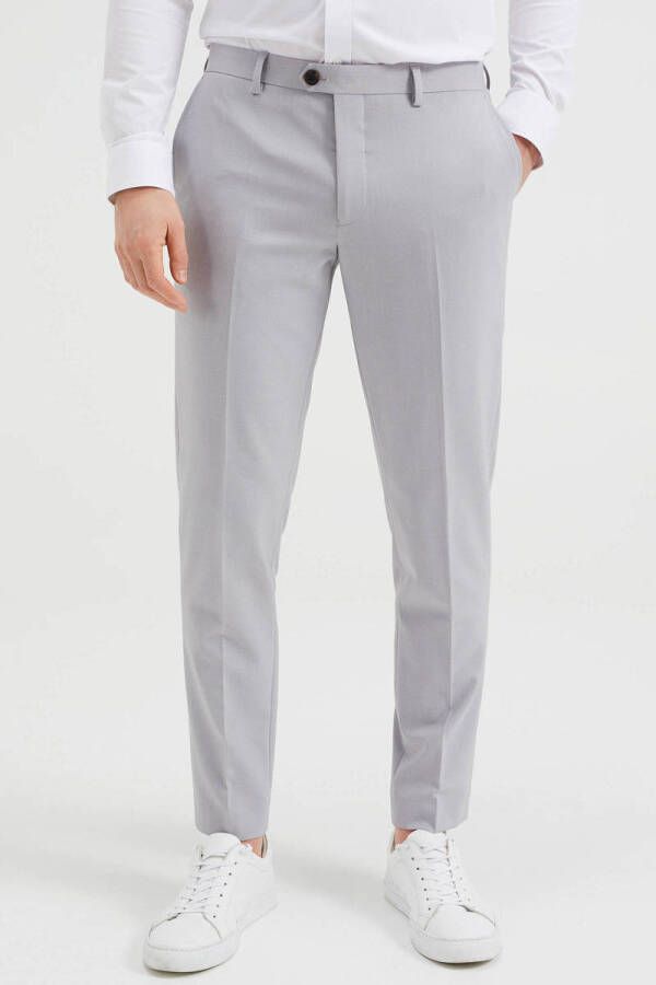WE Fashion slim fit pantalon van gerecycled polyester light grey melange