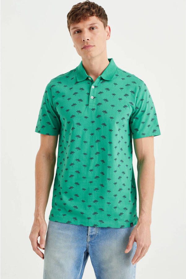 WE Fashion slim fit polo met all over print ice green