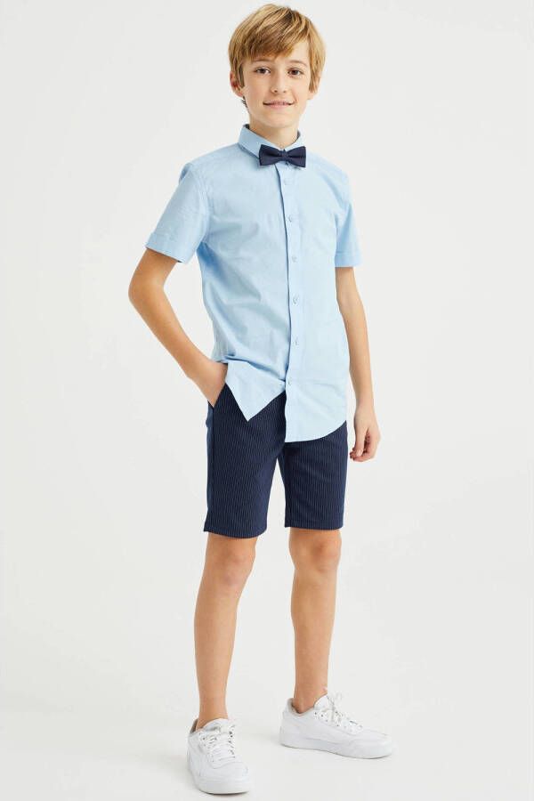 WE Fashion slim fit short met krijtstreep donkerblauw Korte broek Jongens Polyester 146