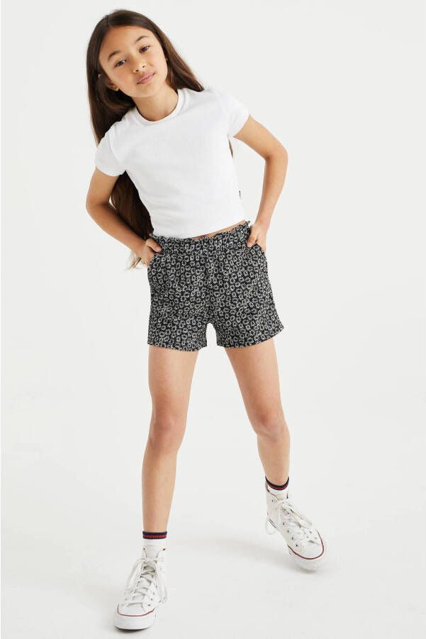WE Fashion slim fit short van gerecycled polyester zwart wit Korte broek Meisjes Gerecycled polyester (duurzaam) 134 140