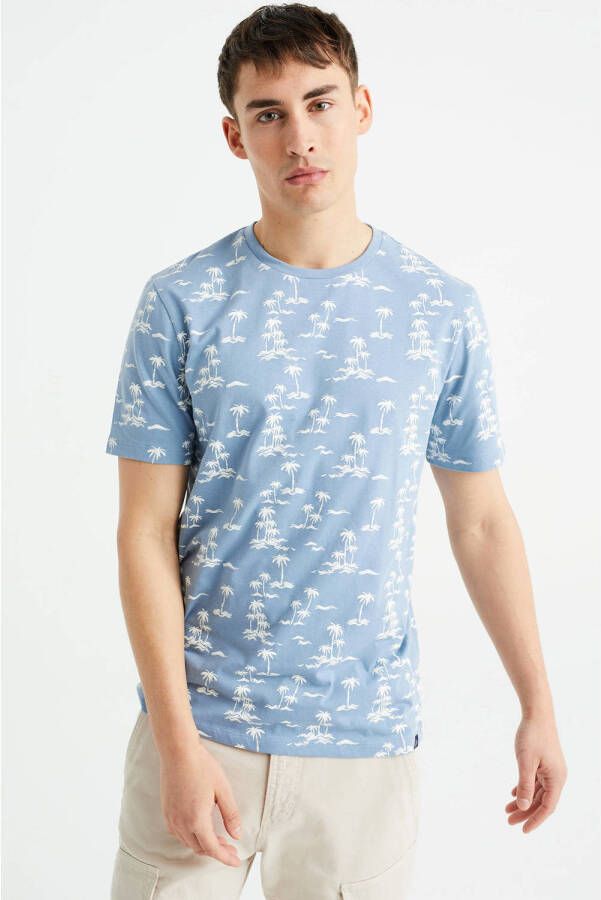 WE Fashion slim fit T-shirt met all over print blue shadow