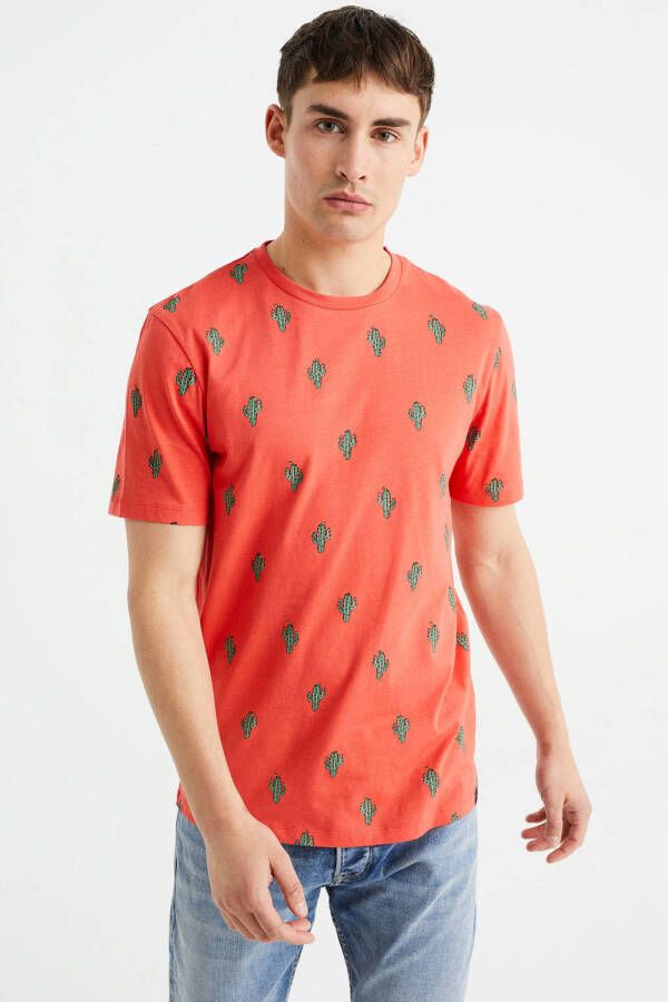 WE Fashion slim fit T-shirt met all over print cayenne