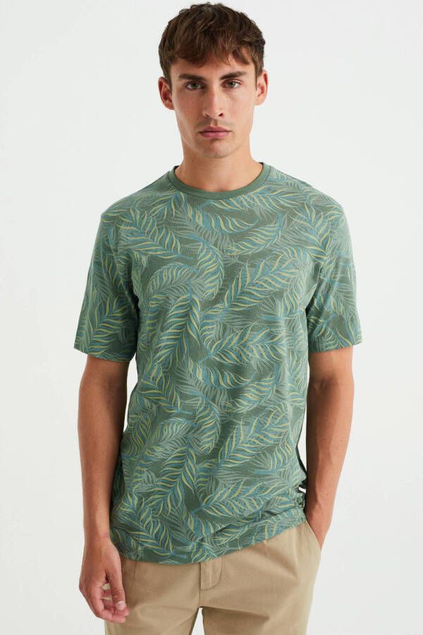 WE Fashion slim fit T-shirt met all over print dark sea green