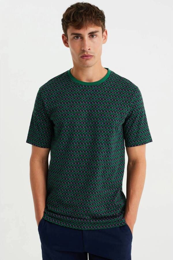 WE Fashion slim fit T-shirt met all over print evergreen