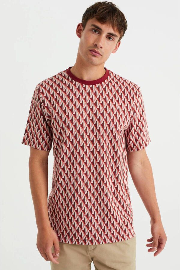 WE Fashion slim fit T-shirt met all over print rood
