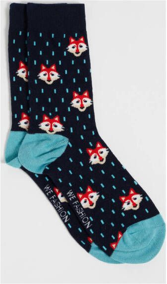 WE Fashion sokken met all-over dierenprint donkerblauw