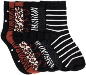 WE Fashion sokken met all-over dierenprint set van 7 zwart bruin