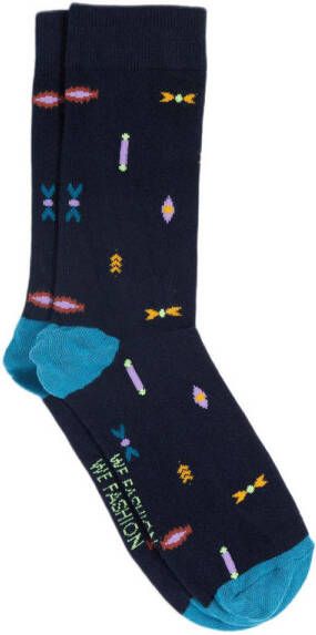 WE Fashion sokken met all-over print donkerblauw