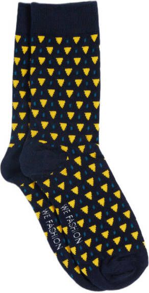 WE Fashion sokken met all-over print donkerblauw geel