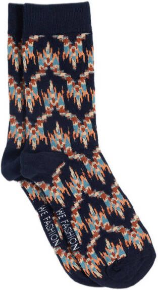 WE Fashion sokken met all-over print donkerblauw oranje