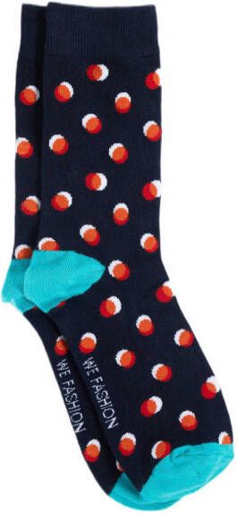 WE Fashion sokken met all-over print donkerblauw rood