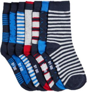 WE Fashion sokken met all-over print set van 7 blauw grijs