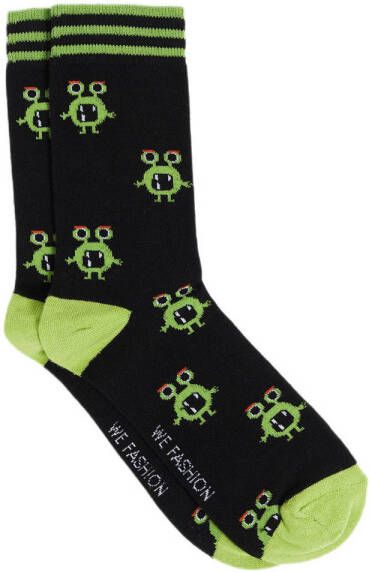 WE Fashion sokken met all-over print zwart groen
