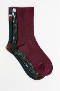 WE Fashion sokken met print set van 3 donkergroen paars