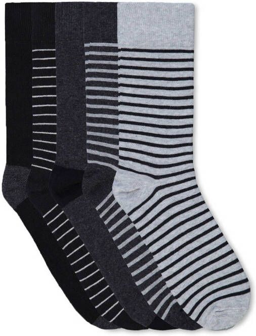 WE Fashion sokken set van 5 antraciet grijs