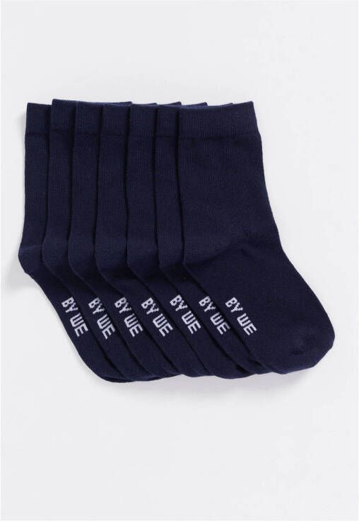 WE Fashion sokken set van 7 donkerblauw Jongens Stretchkatoen 27 30