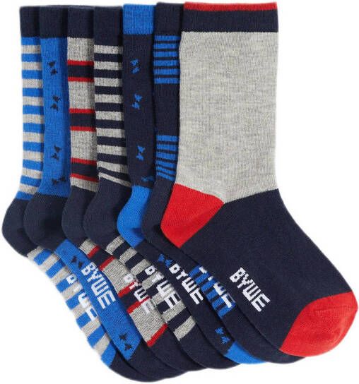 WE Fashion sokken set van 7 grijs blauw Jongens Katoen Mixprint 35 38