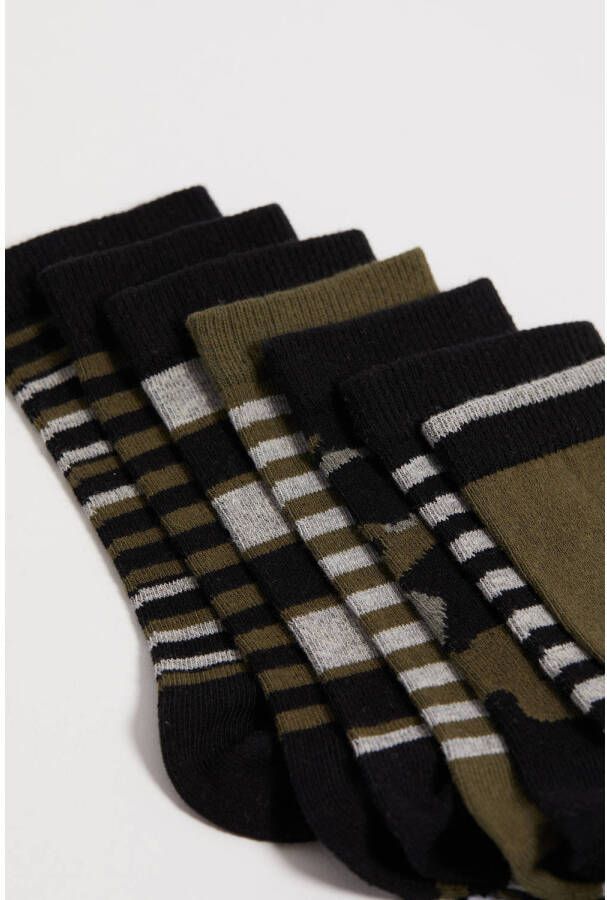 WE Fashion sokken set van 7 kaki grijs zwart Groen Jongens Katoen Mixprint 27 30
