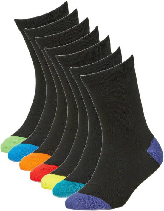 WE Fashion sokken set van 7 zwart multi Jongens Katoen Mixprint 27 30