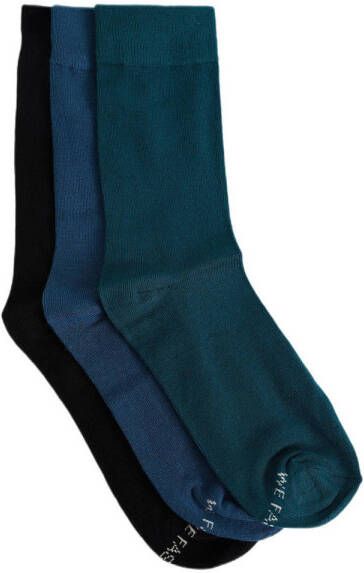 WE Fashion sokken van bamboemix 3-pack zwart groen blauw