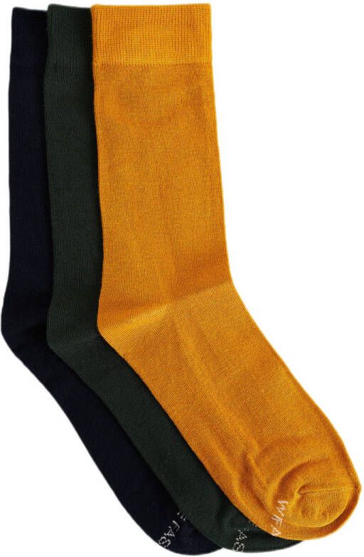 WE Fashion sokken van bamboemix 3-pack zwart groen oranje