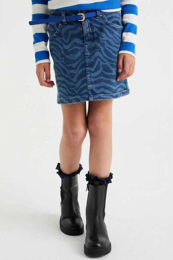 WE Fashion spijkerrok met all over print medium blue denim Blauw Meisjes Stretchdenim 110 116