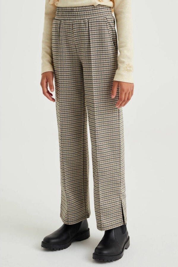 WE Fashion straight fit broek met pied-de-poule bruin beige Meisjes Polyester 116