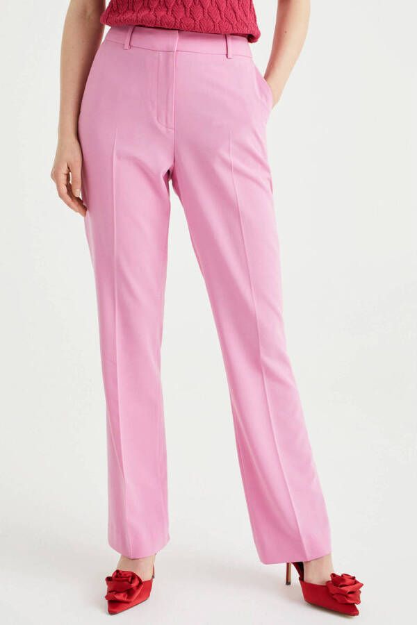 WE Fashion straight fit pantalon met stretch roze