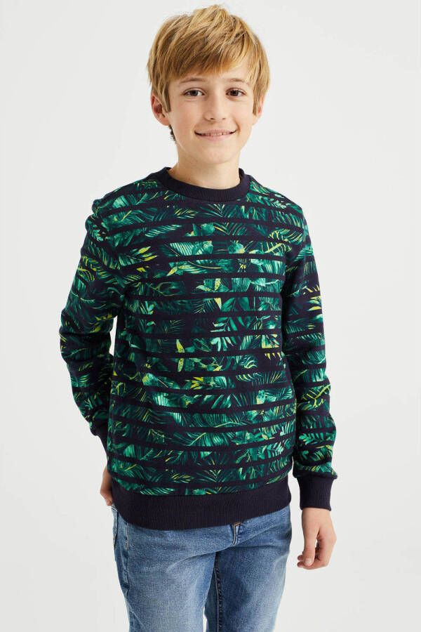 WE Fashion sweater met all over print groen