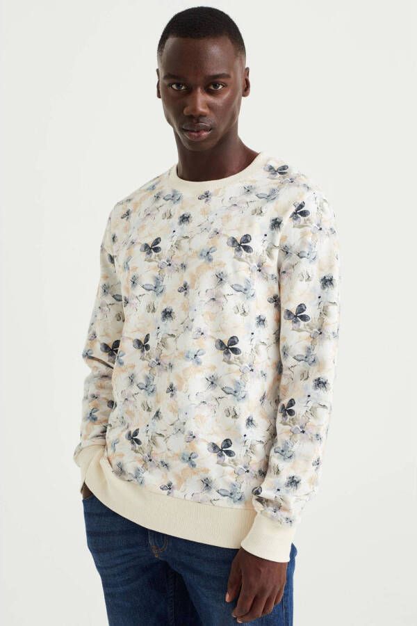 WE Fashion sweater met all over print ivoor wit