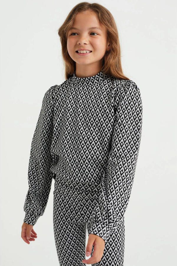 WE Fashion sweater met all over print zwart wit All over print 110 116