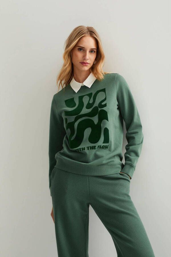 WE Fashion sweater met printopdruk groen