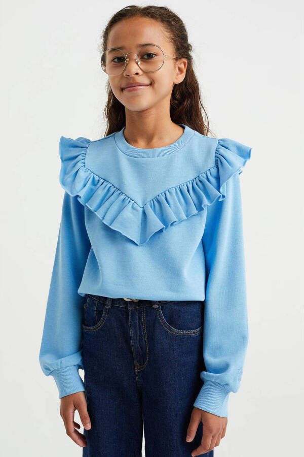 WE Fashion sweater met ruches blauw 146 152 | Sweater van